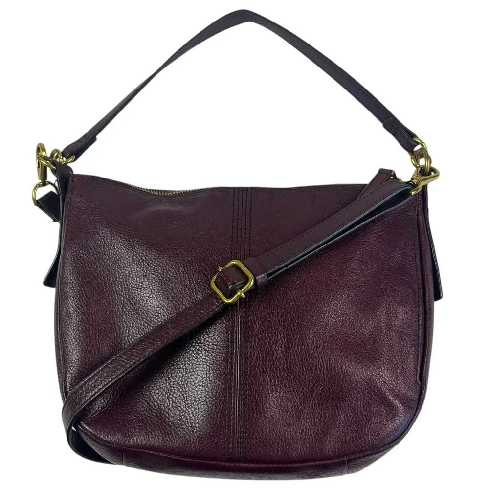 Fossil Jolie Leather Hobo Bag Burgundy Oxblood Crossbody Classic Preppy Purse